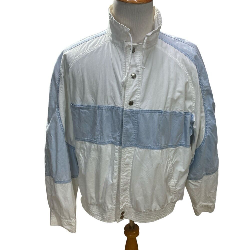 INC International Concepts White and Light Blue Panel Lightweight Jacket